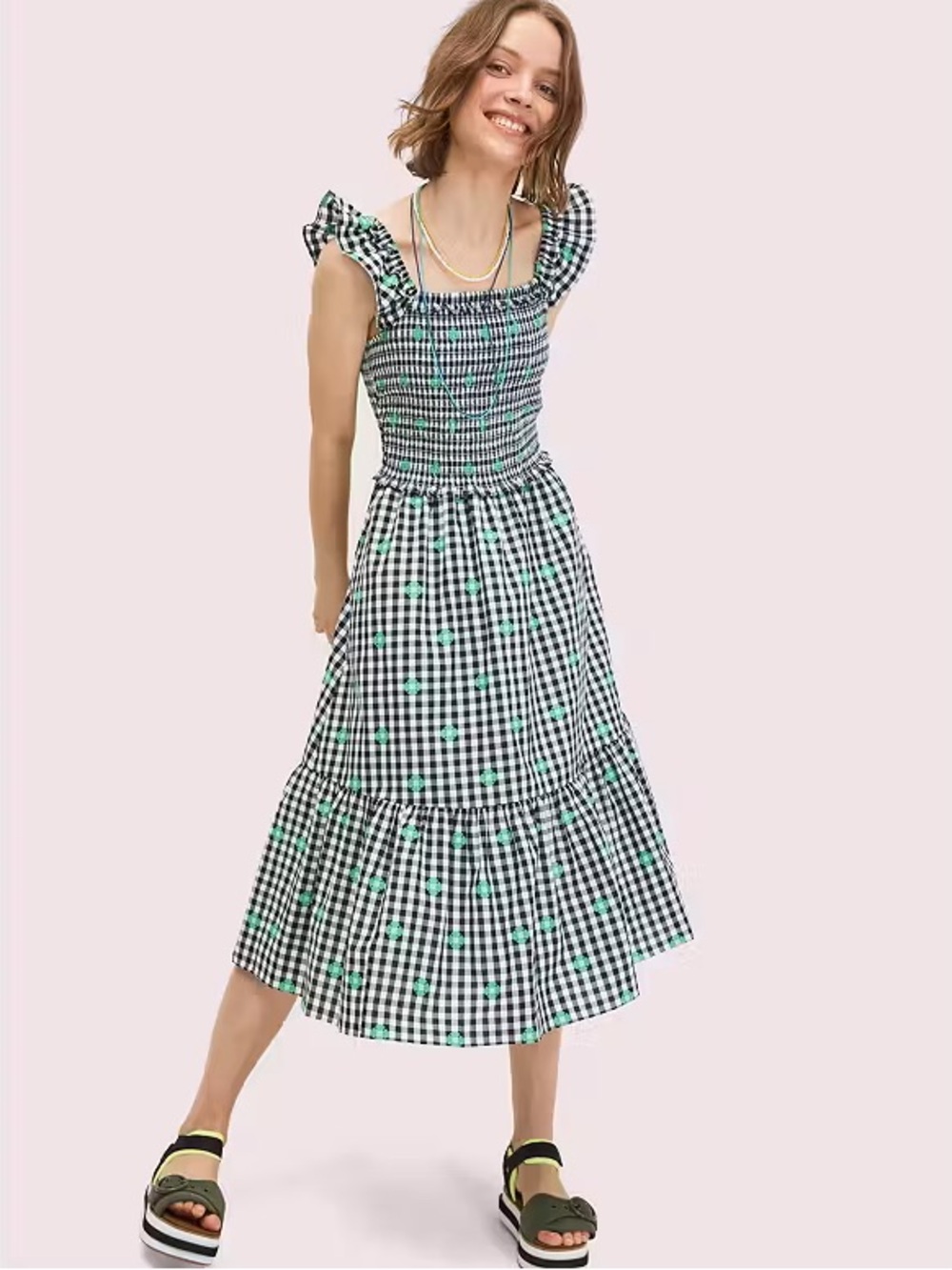 Kate Spade Gingham Voile Smocked Dress